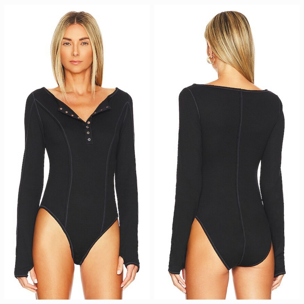 Free People Sloane Bodysuit in Black Size M